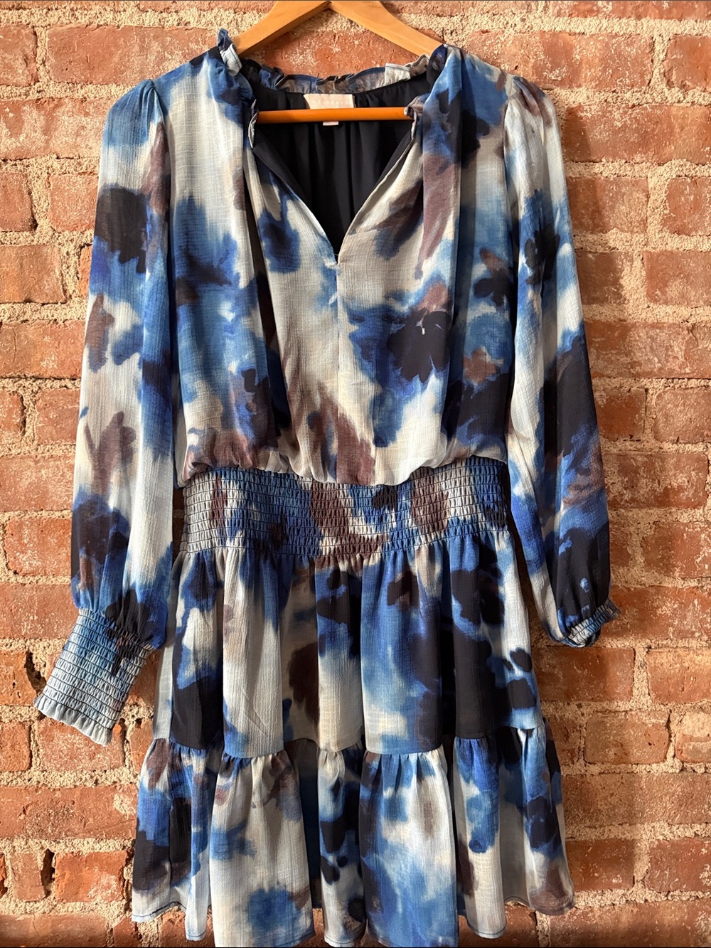 Chelsea28 Watercolor Long-Sleeve Tiered Dress